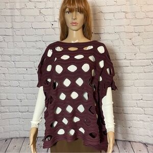 Katherine Barclay Knit Burgundy Cotton Blend Poncho Cape Size S/M